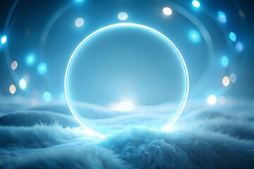 Abstract glowing circle on fluffy surface with bokeh lights in the background