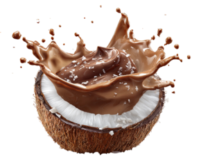 Chocolate spread exploding onto a coconut half