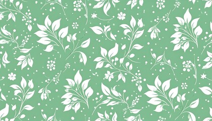 Patterned, pale green floral design with detailed white leaves, berries, and tiny flower accents
