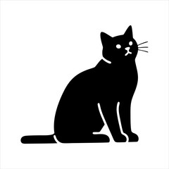 Minimalist vector illustration of a cute cat sitting in side view, clean flat design style perfect for mascot, logo, or cartoon character