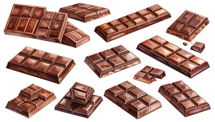 Assorted chocolate bars in various shapes and sizes