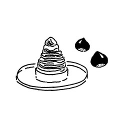 Mont Blanc with chestnut line drawing, monochrome dessert illustration