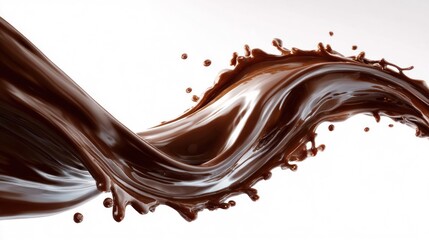 High-resolution coffee splash on clean white background, dynamic liquid motion, smooth flowing curves, rich dark brown glossy texture, professional advertising style.