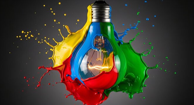 A light bulb surrounded by colorful paint, symbolizing creativity, inspiration, and artistic expression - Powered by Adobe