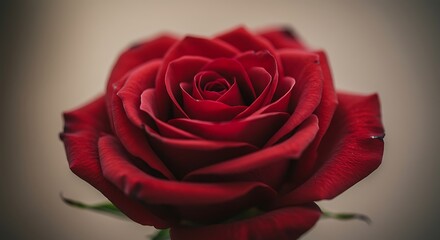 Vibrant red rose close up isolated against a blurred background