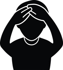 Headache Stress Gesture Hand On Head Silhouette Vector Art Illustration