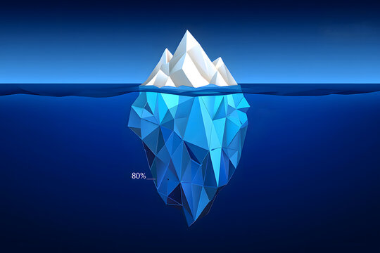 Illustration of iceberg in water depicting the pareto principle with percentages indicated
