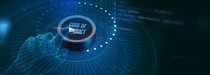 Business, Technology, Internet and network concept. Virtual screen of the future: Code of conduct. 3d illustration