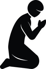 Praying On Knees Religious Gesture Silhouette Vector Art Illustration