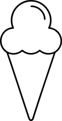Simple Black and White Line Art Icon of an Ice Cream Cone
