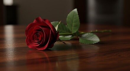 Vibrant red rose on wooden table a symbol of beauty and romance
