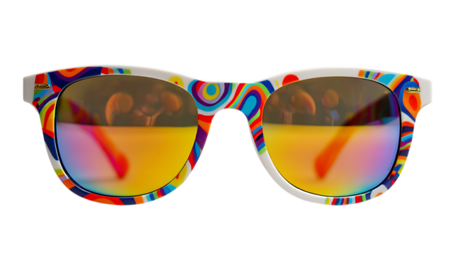 Colorful psychedelic patterned sunglasses isolated on transparent background