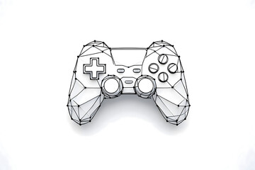 Wireframe style game controller on a white background representing a modern gaming concept design