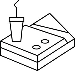 Simple Line Art Icon of a Drink and Pizza Box with Two Pepperoni Slices