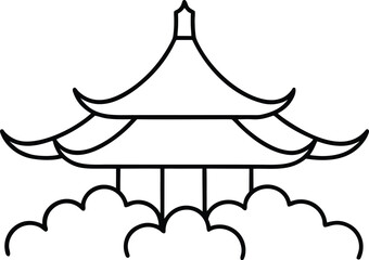 chinese temple roof surrounded by clouds illustration on transparent background