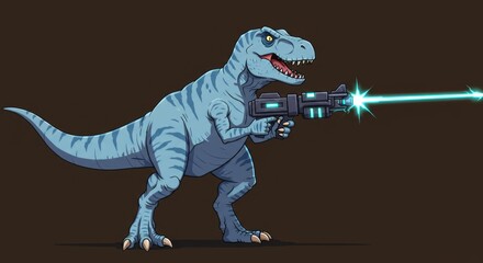 Cartoon tyrannosaurus rex shooting laser gun