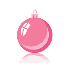 Illustration of a pink christmas ornament with reflection on a white background surface