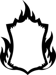 Dynamic shield engulfed in flames, emblem of strength and resilience, modern design