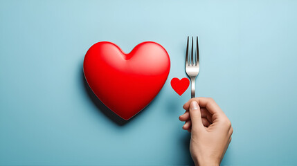 Betrayal, disloyalty and backstabbing concept. Hand stab red heart using fork.