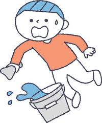 バケツにつまづく子供