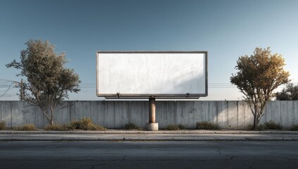 Blank billboard canvas awaits your impactful advertisement design on a sunny street corner with mature trees