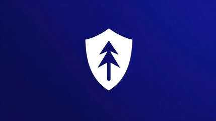 Shield with stylized tree emblem on gradient blue background for protection