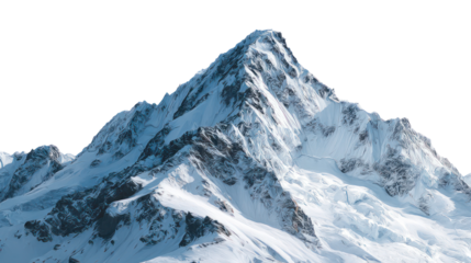 Majestic Snow-Covered Mountain Peak on White Background on Transparent Background