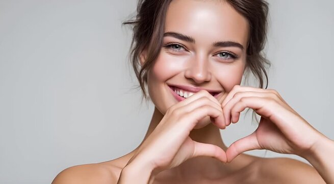Smiling Woman Making a Heart with Hands