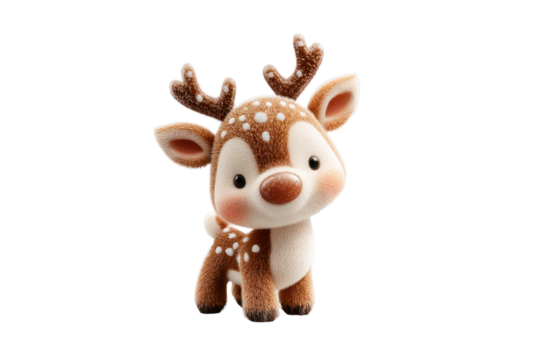 Adorable Small Plush Reindeer Toy with Brown Body White Spots Large Eyes Antlers and Pink Inner Ears for Christmas Holiday Decorations and Children's Gifts