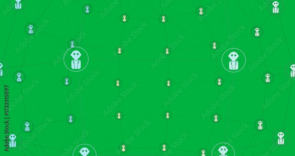 Wall mural animation of ai icons, connections with data processing over transparent background