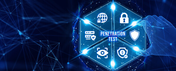 PENETRATION TEST inscription, cyber security concept. 3d illustration