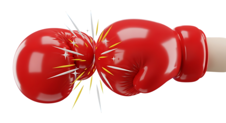 Red Boxing Gloves Colliding with Spark Effect on Black Background