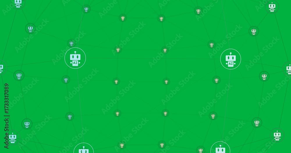 Wall mural animation of ai icons, connections with data processing over transparent background