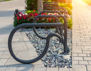 Bike parking area with decorative landscaping