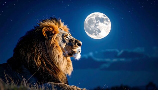 Majestic lion under a full moon (1)