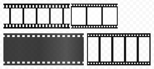 Vintage filmstrip roll frame, vector photo background, old grunge movie film long strip, video or movie filmstrip overlay, transparent film frame, cinema, photograph camera film strip