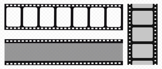 Vintage filmstrip roll frame, vector photo background, old grunge movie film long strip, video or movie filmstrip overlay, transparent film frame, cinema, photograph camera film strip