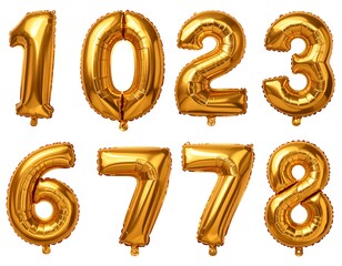 Gold foil balloons shaped as numbers