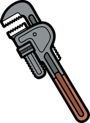 Cartoon Pipe Wrench with Serrated Jaws and Brown Handle Detail
