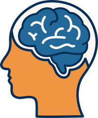 Modern Bold Head Silhouette with Brain Anatomy Concept Illustration