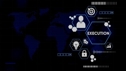 Business Execution Strategy Global Concept with Icons and World Map image photo
