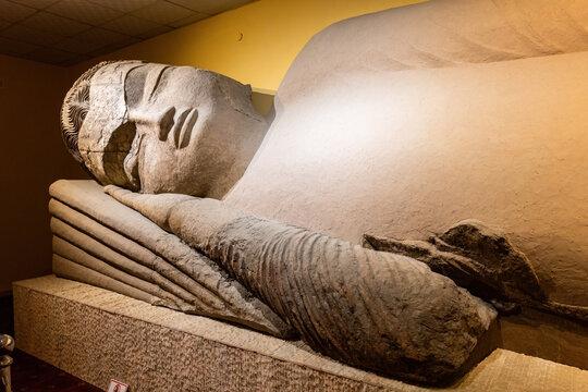 Sleeping Buddha statue dated 6th century from the Buddhist Monastery of Ajina-Teppa in the National Museum of Antiquities in Dushanbe Tajikistan