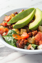 A view of a vegan chorizo bowl.