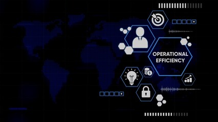 Digital world map with glowing hexagons symbolizing operational efficiency and business processes technology