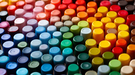 A vibrant collection of assorted colored caps arranged in a visually appealing layout.