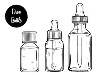 Hand-Drawn Dropper Bottle Illustration. Ideal for cosmetic packaging, essential oils, skincare branding, pharmaceutical products