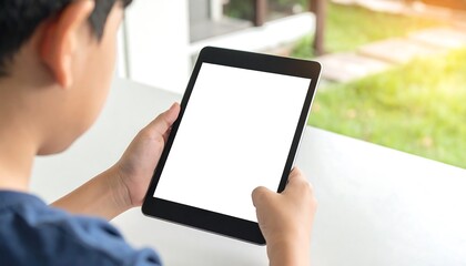 Child holding tablet, blank screen