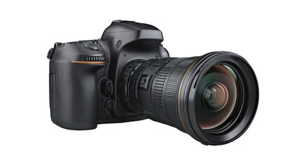 Fototapeta premium Professional dslr camera with wide angle lens isolated on transparent background