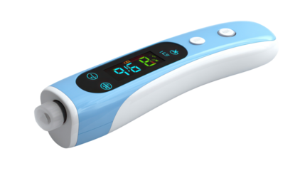 Blue and white digital thermometer isolated on transparent background