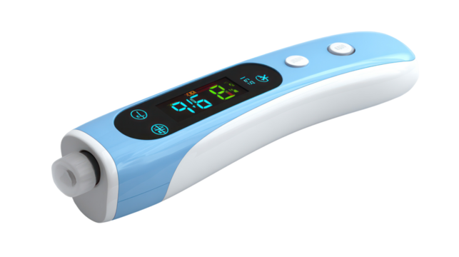 Blue and white digital thermometer isolated on transparent background